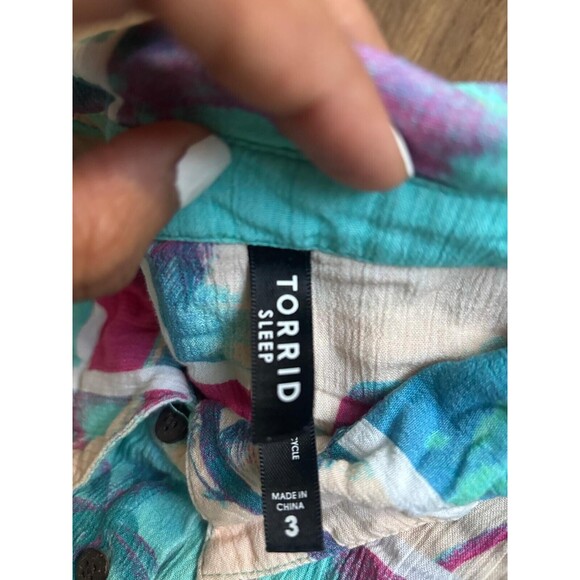 TORRID SLEEP Women's 3X Colorful Tropical Palm Beach Button Sleep Fringe Shirt - Picture 2 of 6